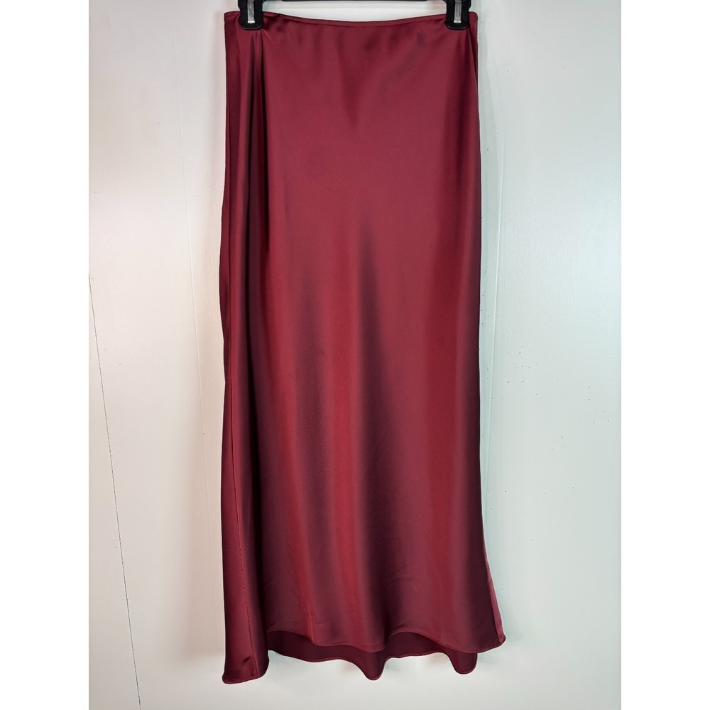 Asos Maxi Skirt 6 Burgundy Satin Elastic Waist Women's